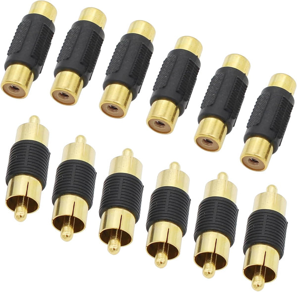 RCA Adapter, 6pcs RCA Female to Female Couplers and 6pcs RCA Male to Male Couplers, Gold Plated for Speaker and