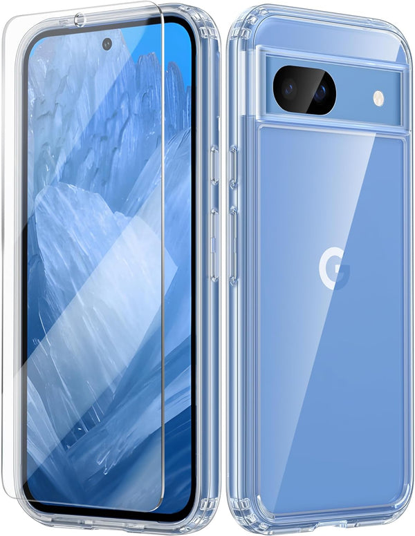 FNTCASE Clear Case for Google Pixel 8a: Military Grade Drop Protection, Anti Yellowing, Wireless Charging Support -