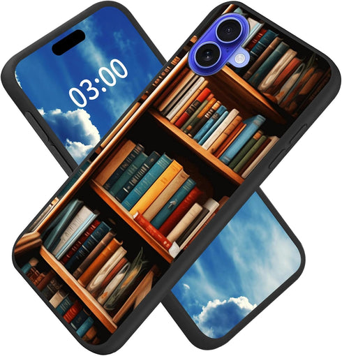 BFSEROBJ for iPhone 17 Case 2025 with Bookshelf Pattern Design Ultra-Thin Black Soft