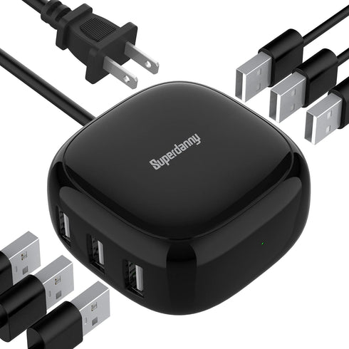 SUPERDANNY 6-Port USB Charger 8A, 40W Mini USB Charging Station for Multiple Devices, 4ft Cable, Compatible with