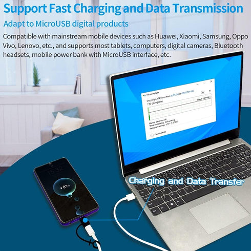 2 Pack USB-C Female to MicroUSB Male Charging Adapter, Compatible with Power Bank, Type-C Device