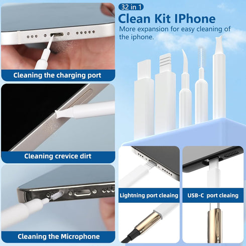 Inesore 32 1 in Cell Phone Cleaning kit with Charging Port Cleaner,Stylus Pen,SIM Tool,Keyboard Brush,Speaker