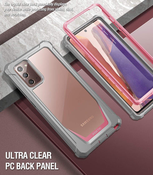 Poetic Guardian Series Case for Samsung Galaxy Note 20, Full-Body Hybrid Shockproof Bumper Cover, Pink/Clear