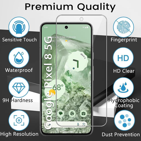 4 Pack Screen Protector for Google Pixel 8, Includes 4 Pack Camera Lens Protector, 9H Tempered Glass Film,