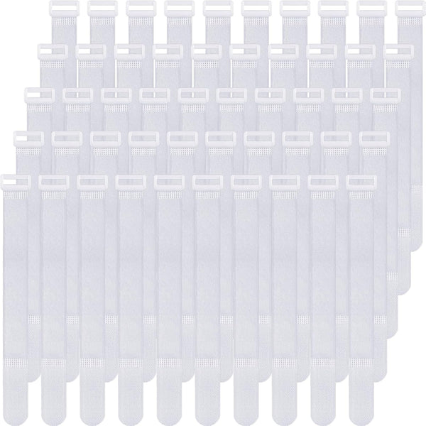 Pasow Adjustable Cable Ties Organizer Fastener, Plastic Buckle, White, 12 Inch, 50Pcs
