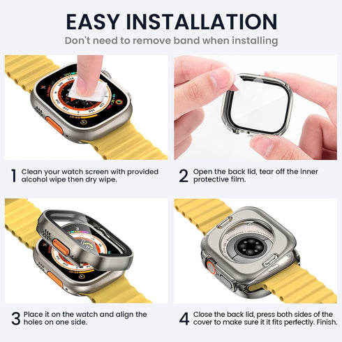 Tensea 2 in 1 Waterproof Screen Protector Case for Apple Watch Ultra 2/Ultra 49mm, iWatch Protective PC Face Cover