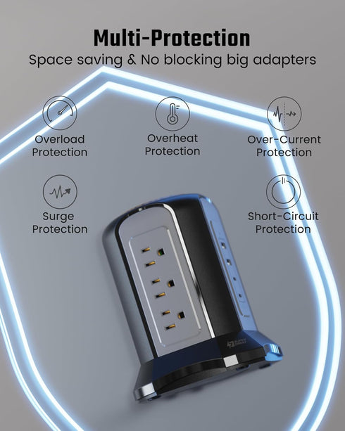 SUPERDANNY Power Strip Tower Surge Protector, Black Desktop Charging Station with 10 Ft Extension Cord, 9 Outlets