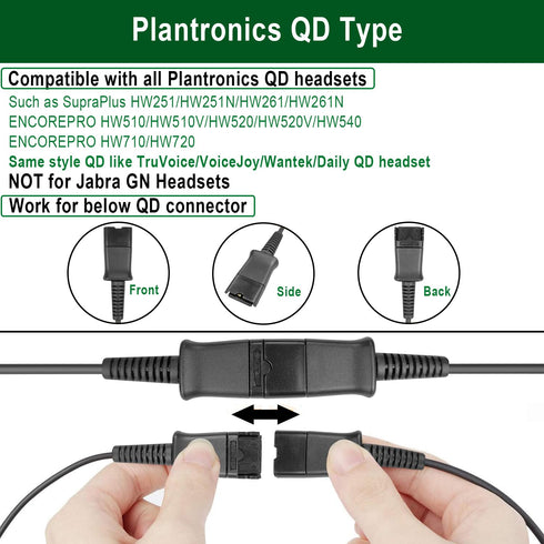 U10P Headset Adapter RJ9 to QD Cable for Plantronics Quick Disconnect Headset, Compatible with Polycom VVX Series Phones