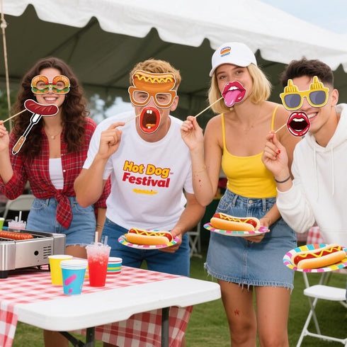 BOBYIYI 25pcs Hotdog Photo Props Hot Dog Party Decorations Hot Dog Bar Fiesta Celebration BBQ Party Fun Food Sausage