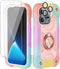 iPhone 15 Pro Max Case 6.7", Heavy-Duty Shockproof Military-Grade Rugged Cover with Ring Stand and Protectors - Rainbow