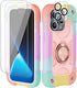 iPhone 15 Pro Max Case 6.7", Heavy-Duty Shockproof Military-Grade Rugged Cover with Ring Stand and Protectors - Rainbow
