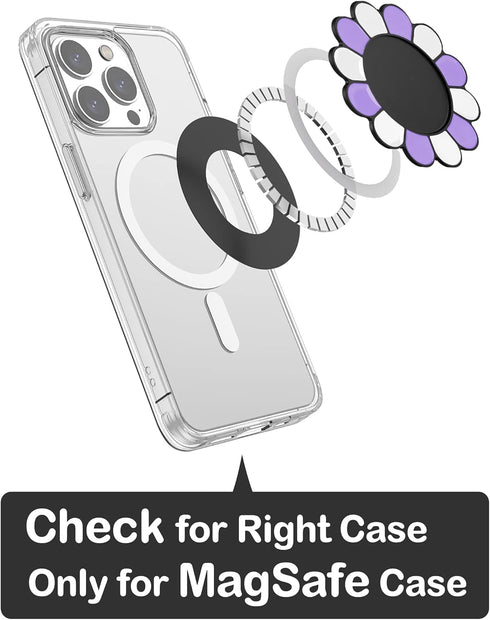 metisinno Magnetic Base Compatible with PopSocket Phone Grips and iPhone MagSafe Cases, Purple & White Sunflower Pattern