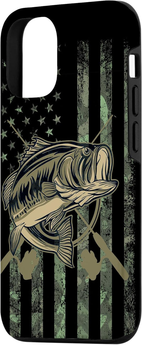 Camo American Flag Case for iPhone 12/12 Pro - Bass Fishing Gift for Fisherman