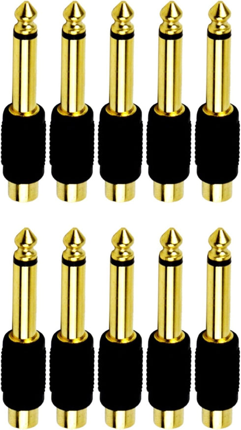 CESS 6.35mm 1/4 Inch TS Plug to RCA Female Jack Audio Adapter, Gold Plated - 10 Pack