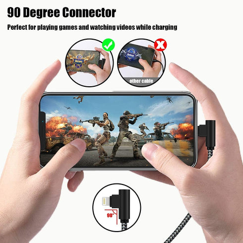 MFi Certified 1Ft iPhone Charger - Braided 90° Lightning Cable for iPhone 14, 13, 12, 11, Pro, X, XS, XR, 8, 7, 6, 5