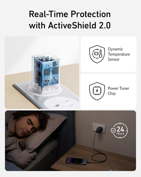 Anker Nano Charger, 47W USB C Charger, 2 Port Compact Foldable GaN Charger for iPhone 16/15 and More