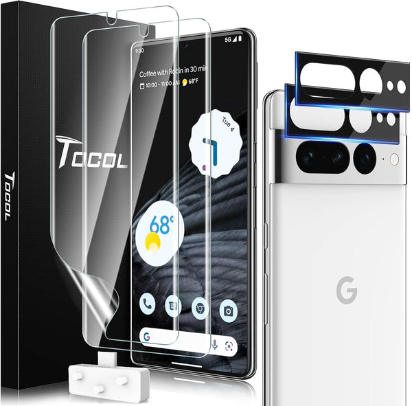 Google Pixel 7 Pro Screen Protector - TOCOL 2+2 Pack: 2 TPU Screen Protectors & 2 Glass Camera Lens Protectors,