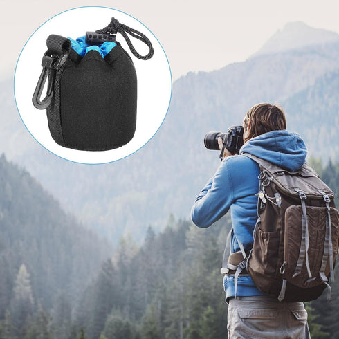 PATIKIL Camera Lens Bag, 2 Pcs Drawstring Lens Pouch with Thick Neoprene for DSLR Lens, Black, Blue