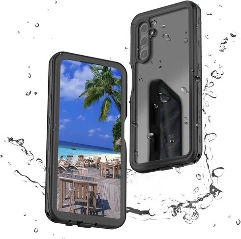 Compatible with Samsung A14 Waterproof Case, Dustproof Shockproof Snowproof with Built in Screen &Camera Lens Protector Lanyard Full Body Cover for Galaxy 14 5G Black/Clear