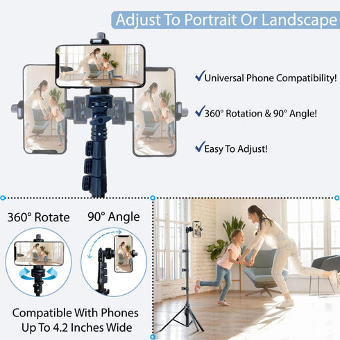 Fugetek 51" Professional Selfie Stick Tripod, Lightweight Aluminum Stick & Legs, Detachable Bluetooth Remote, Black