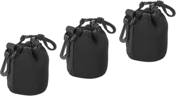 PATIKIL Camera Lens Bag, 3 Pcs 3.1" ID x 3.9" H Drawstring Lens Pouch with Thick Neoprene, Lens Case for DSLR, Black