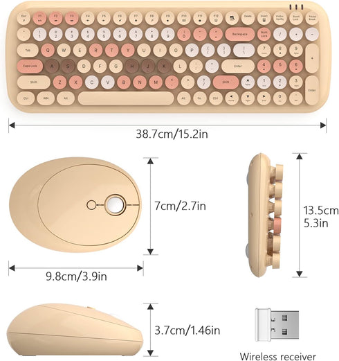 MOFII 7 8 10 Wireless Keyboard and Mouse Combo, Retro Typewriter Keyboard with Multi-Media Function Keys and Number Pad