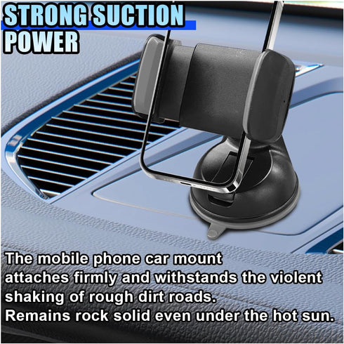 DUSCOKE 360 Car Cell Phone Holder, Adjustable Auto Phone Mount with Strong Suction Cup, Dashboard Navigation Stand