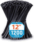 Zip Ties 12 inch (1200 Pack), Black, 50lbs Tensile Strength, UV Resistant