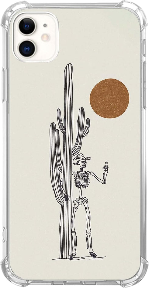 Skull Cowboy Phone Case for iPhone 11, West Wild Sunset Cactus Shockproof Protective Cover for Men Girls Women Boys