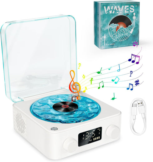 The Waves Vinyl Player with Water Ripple Light, 2024 New Bluetooth Speaker Compatible with TF, AUX Mode, Record Player