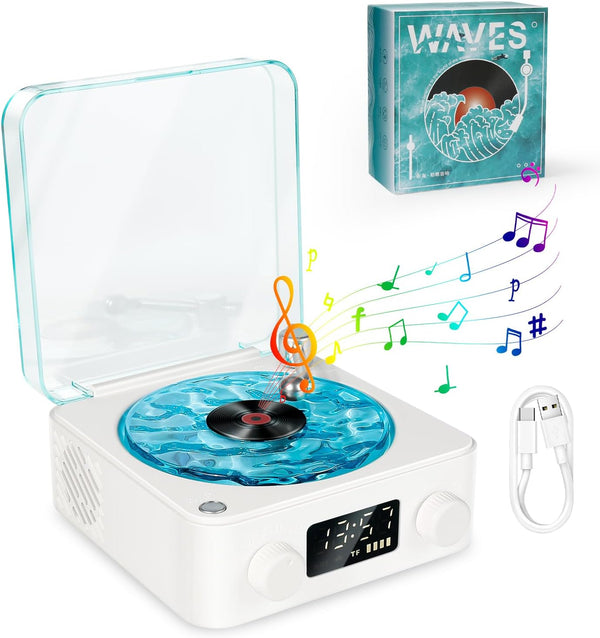 The Waves Vinyl Player with Water Ripple Light, 2024 New Bluetooth Speaker Compatible with TF, AUX Mode, Record Player