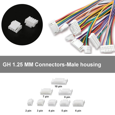 JST GH 1.25mm Connector Kit, 80 PCS Male Housing Plug Connectors with 500 PCS Plug Terminals, 2-10 Pin