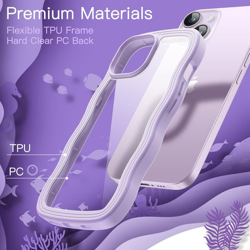 JETech iPhone 14 Plus Case 6.7-Inch, Clear Hard PC Back, Shockproof Wave Frame for Women & Girls (Purple)