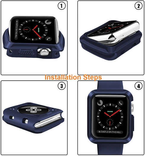 Wolait 42mm Compatible Apple Watch Case, Rugged Protective Case + Tempered Glass Screen Protector, Navy for Series 3,