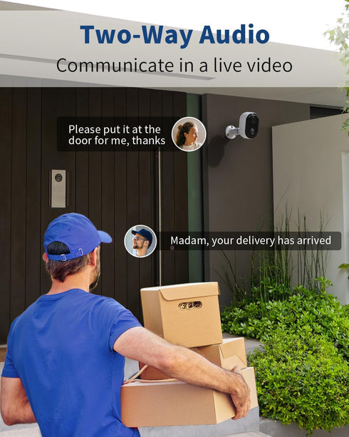 Wireless Outdoor Security Cameras, Battery Powered 2k Color Night Vision, AI Motion Detection, IP66 Weatherproof, 2-Way