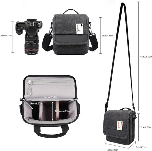 Small Black Messenger Camera Bag for Canon - Compact Shoulder Case