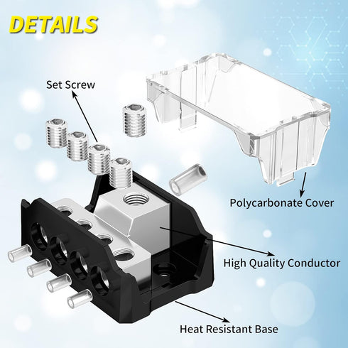 Joinfworld 4 Way Power Distribution Block for Car Audio, 0/2/4 Gauge Input, 4/8/10 Gauge Output (2pcs)