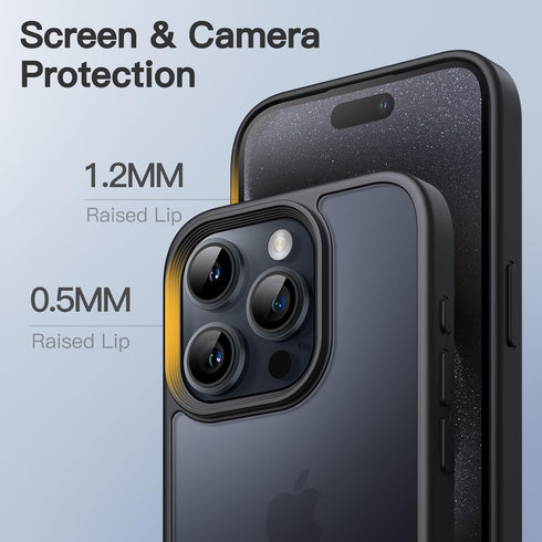 JETech iPhone 15 Pro Case: Matte Shockproof Military Grade Drop Protection, Frosted Translucent Back Cover - 6.1 inch