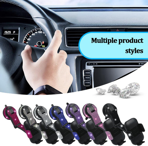 SWPHRT 360 Bling Car Phone Holder, Rotation Crystal Rhinestone Suction Cup Dashboard Mobile Phone Stand, Diamond