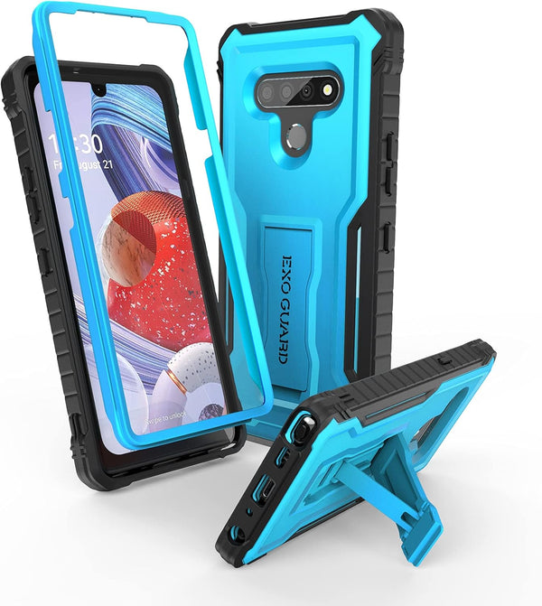ExoGuard Rubber Shockproof Case for LG Stylo 6, Built-in Kickstand (Blue)