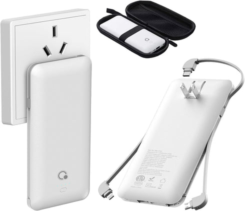 Portable Charger with Built-in Cables and AC Wall Plug, Slim USB C Power Bank, 10000mAh, External Battery Pack for