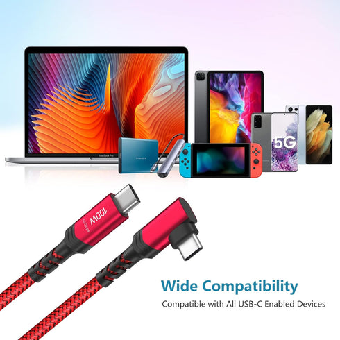 Right Angle USB C Cable 3ft, Besgoods 100W 10Gbps USB-C to USB-C Fast Charging Cord for MacBook Pro/iPhone