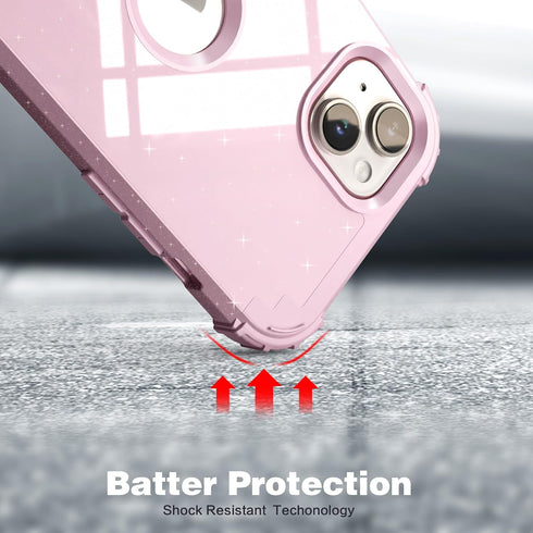 IDweel Glitter Pink iPhone 15 Plus Case: Luxury 3-in-1 Shockproof Hybrid with Screen Protector & Slim Fit Heavy Duty