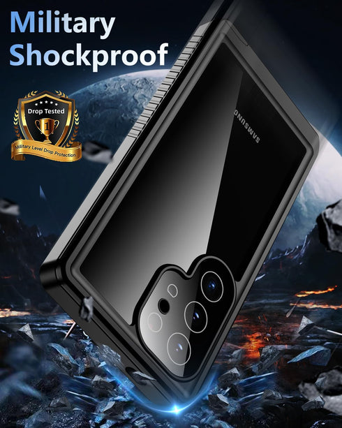 Oterkin Waterproof Case for Samsung Galaxy S24 Ultra, Built-in Screen Protector, 12FT Military Grade Protection (Black)
