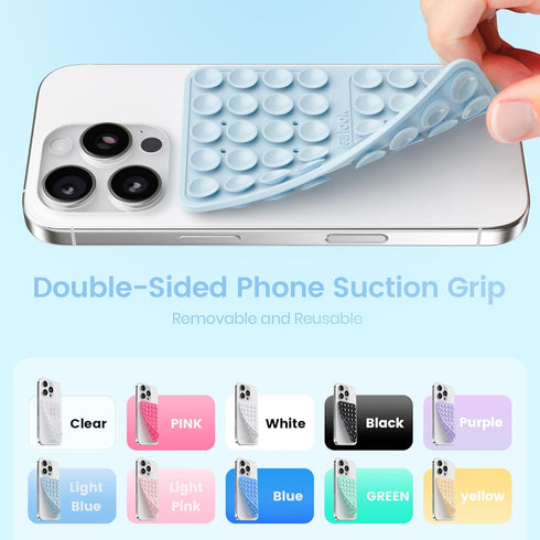 Klearlook Maximized Clarity! Silicone Suction Cup Phone Case Mount Double Sided, Silicon Sticky Phone Grip with Higher
