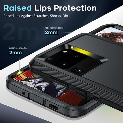 LeYi Heavy Duty Case for Samsung S20 Ultra, 3 in 1 Military Grade Shockproof Phone Cover (Black)