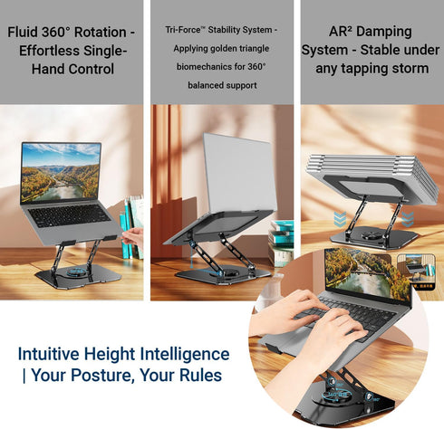 Generic 360 10-16 Inch Rotating Laptop Stand for Desk, Heavy Duty Solid Steel Ergonomic Laptop Riser, Foldable Portable