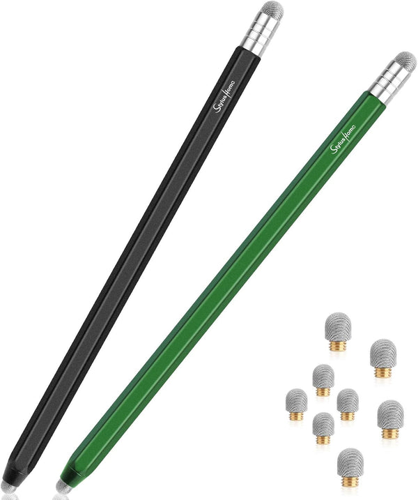 StylusHome 2 Pcs High Sensitivity Stylus for Touch Screens, 2 in 1 Fiber Tips with 8 Extra Replaceable Tips, Black &