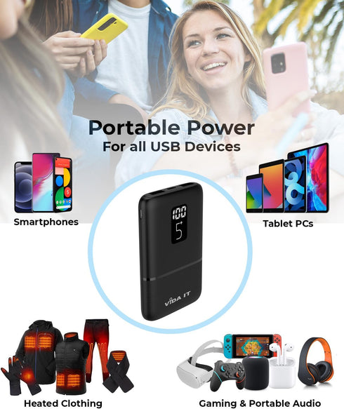 Vida IT 2-Pack Small Power Bank, 5000mAh USB Battery Pack for Heated Clothing Vest Jacket, Portable Phone Charger for
