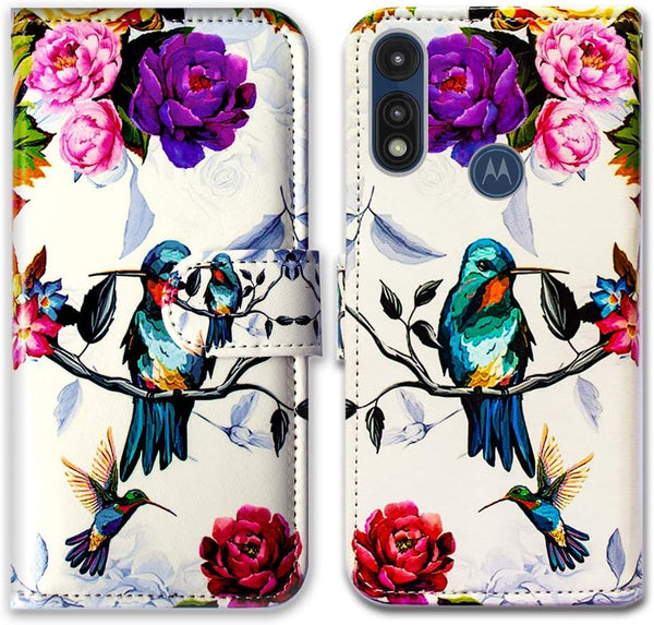 Case for Moto E 2020/Motorola E, Hummingbird in Flowers Leather Flip Wallet Case Cover with Card Slot Holder